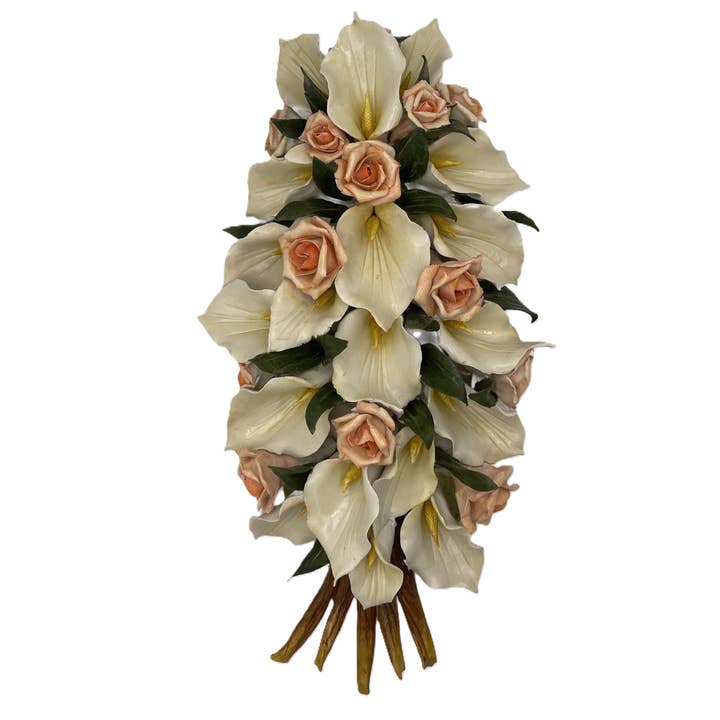 AF11 - Ramo em cascata de copos-de-leite e rosas em porcelana M.in Italy por atacado de LUEM ART ceramiche e porcellane di Capodimonte Made In Italy