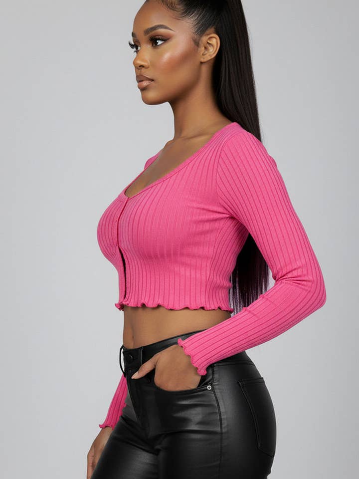 CAPELLA APPAREL - Wholesale Knit Top - Women's - Ribbed Button Front Split Long Sleeve Top1