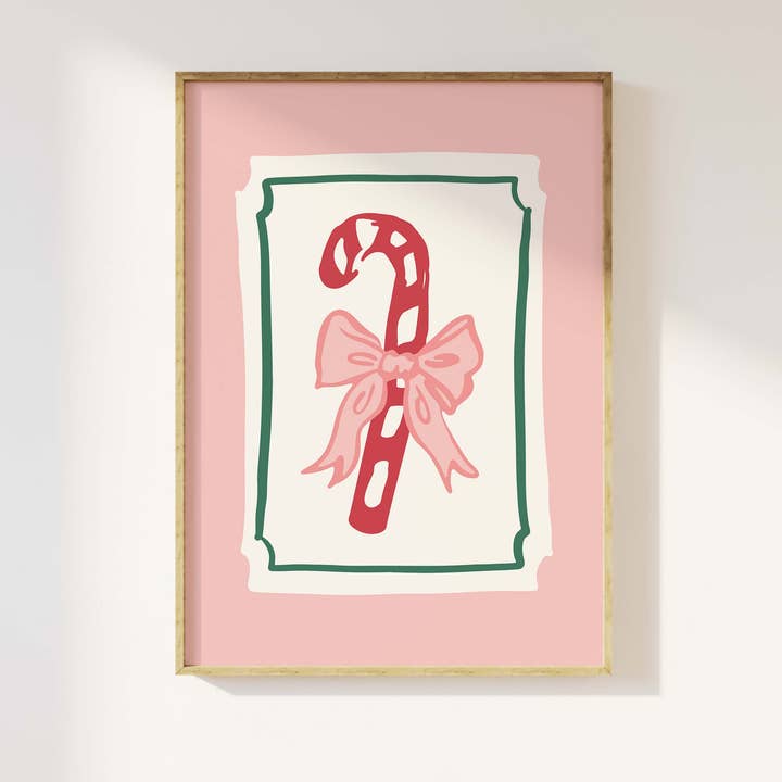 Candy Cane Bow Print for wholesale by April Lane Art