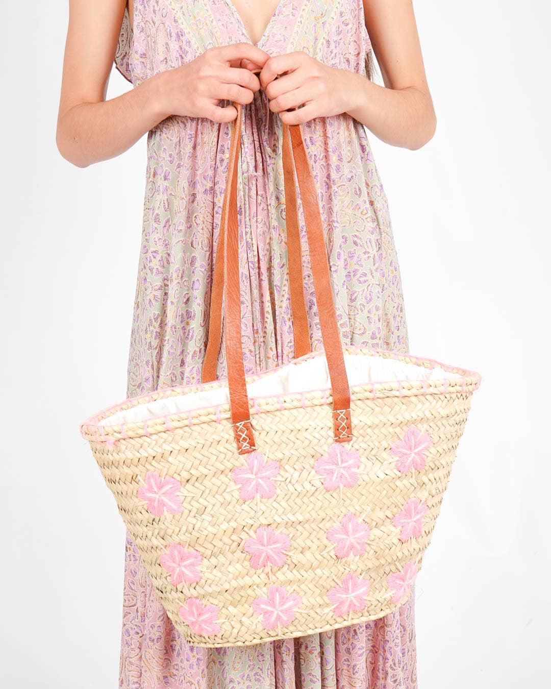 Logionline SLU – wholesale Strandväska – Naturlig palmblomma och ullväska - läderhandtag9