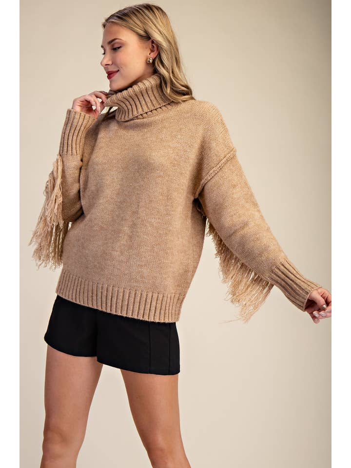 Glam - Wholesale Knit Sweater - Women's - Turtleneck Long-Sleeve Sweater With Fringe Detail19