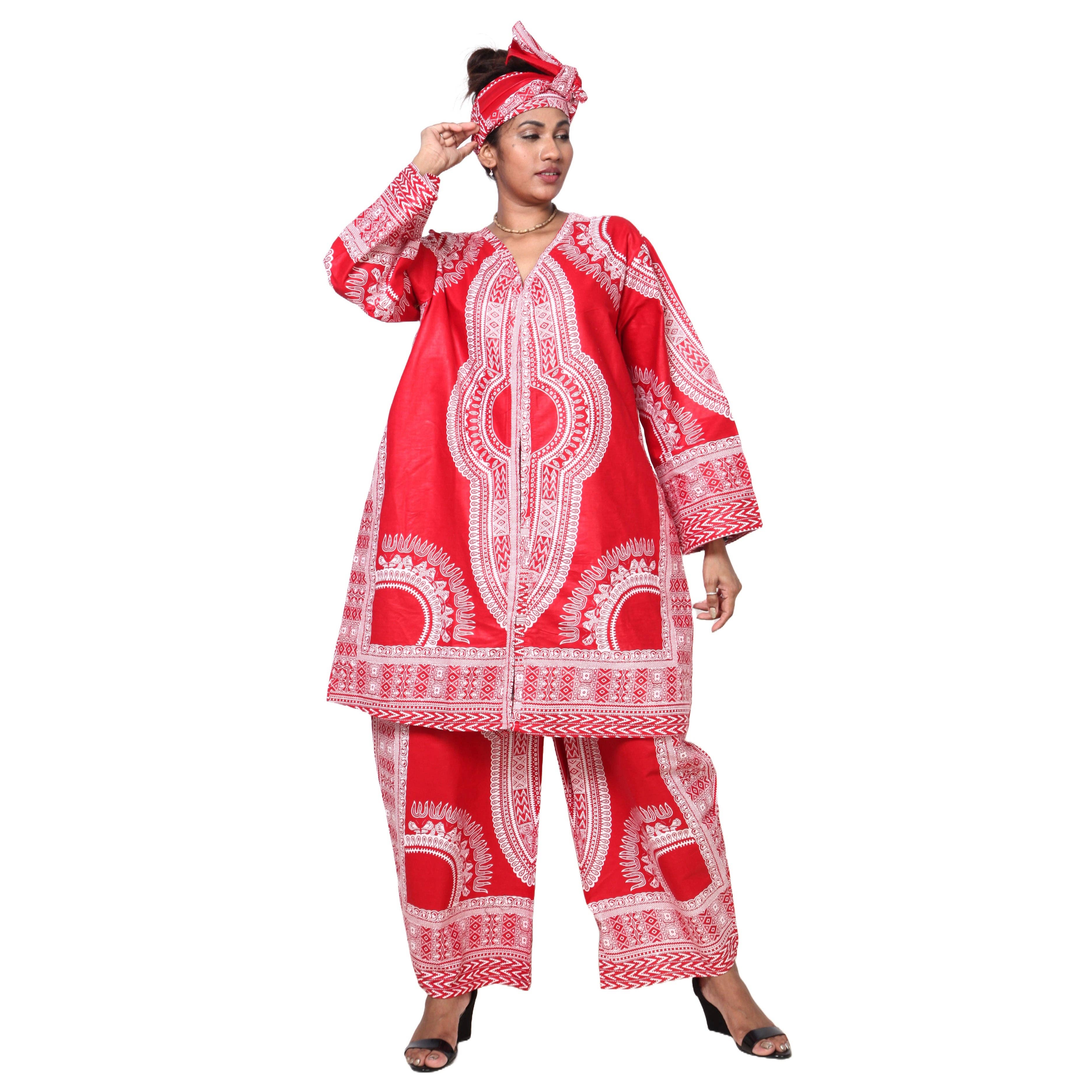African Stars - Wholesale Top & Pant Set (NOT Loungewear) - Women's - Women's Dashiki Tunic Top and Matching Pants Set -- FI-404919