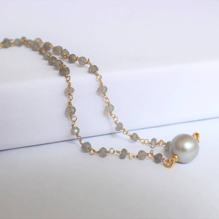 Labradorite & Freshwater Pearl Necklace for wholesale by Leighton Lam Designs