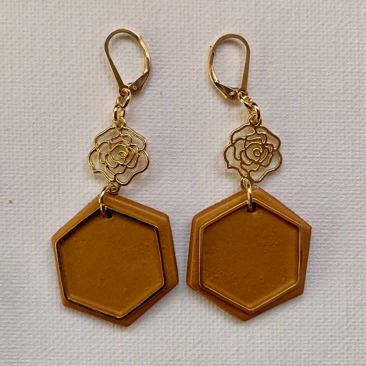 Rose Hexagon Earrings for wholesale by Yohana Accessories Co