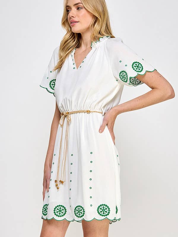 RUBIENN - Wholesale Dress - Women's - Solid Embroidered Eyelet Dress