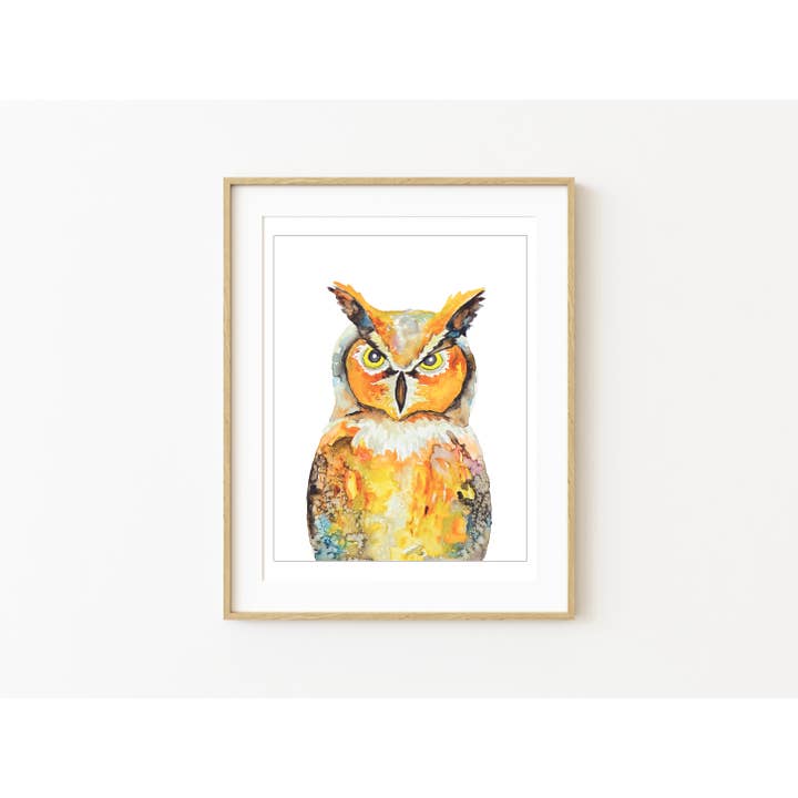 "Great Horned Owl" - Watercolor Art Print for wholesale by Lost Feather Studio