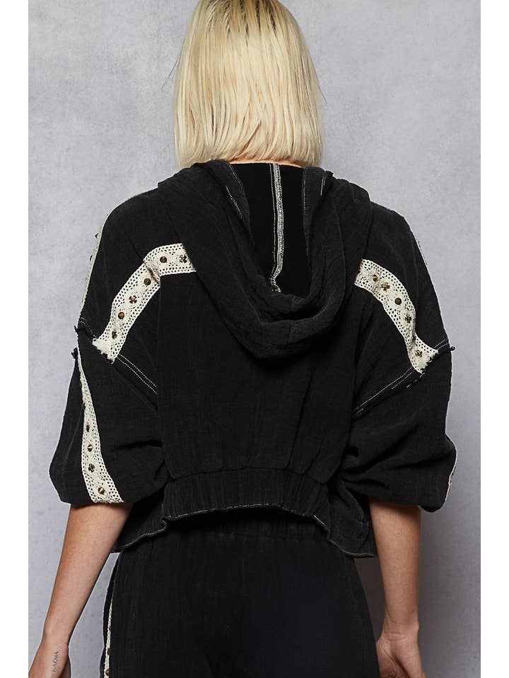 Pol Clothing - Wholesale Hoodie – Women's - Vintage Washing Double Gauze Stud Detail Hoodie Jacket SALE3