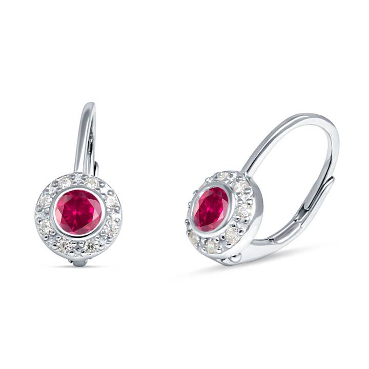 Leverback Round Hoop Earrings Simulated Ruby for wholesale by Blue Apple Imports