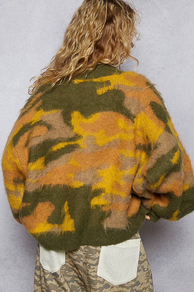 Pol Clothing - Vente Pull en maille – femme - Pull en mohair à manches longues avec blocs de couleur abstraits en solde6