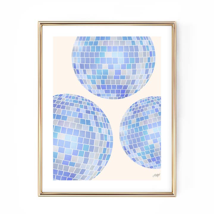 Lindsey Kay Collective - Wholesale Art Print - Disco Balls Illustration (Blue Palette) - Art Print