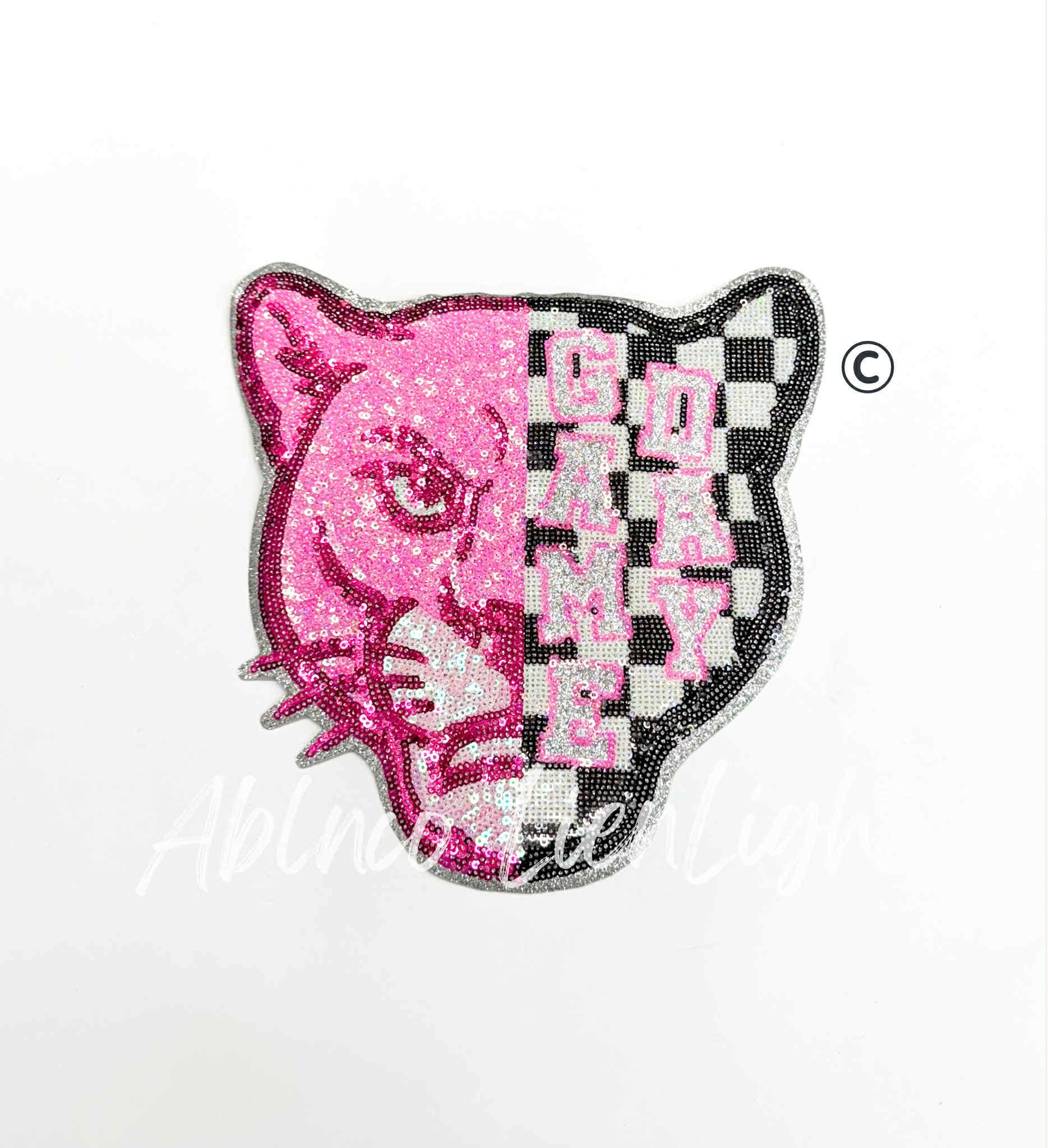 ABLNco - Wholesale Patch - Large Pink Checker Panther Game Day Mascot ©️ Sequin Patch0