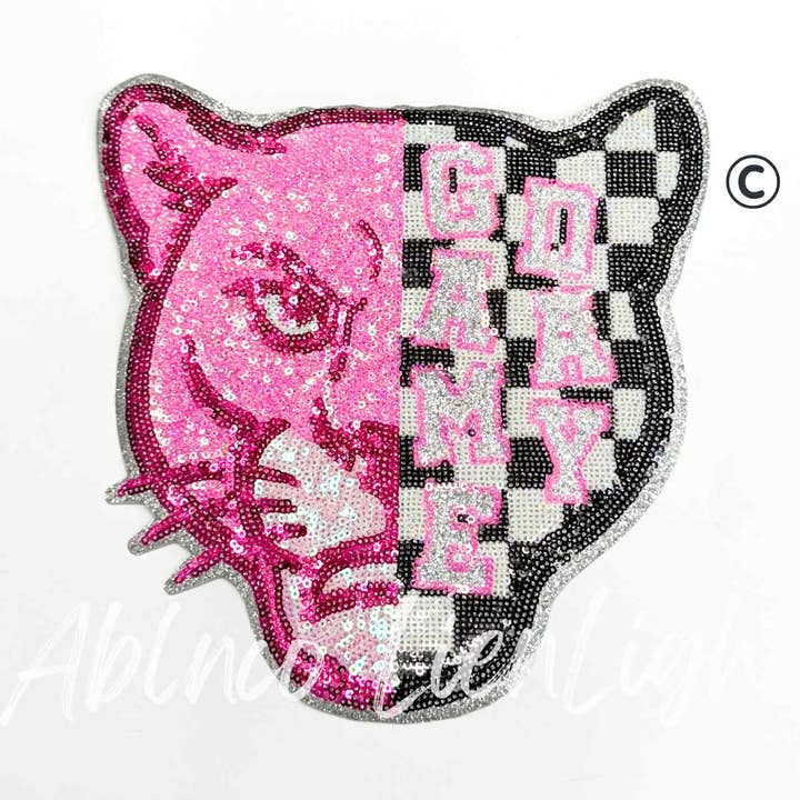 ABLNco - Wholesale Patch - Large Pink Checker Panther Game Day Mascot ©️ Sequin Patch0