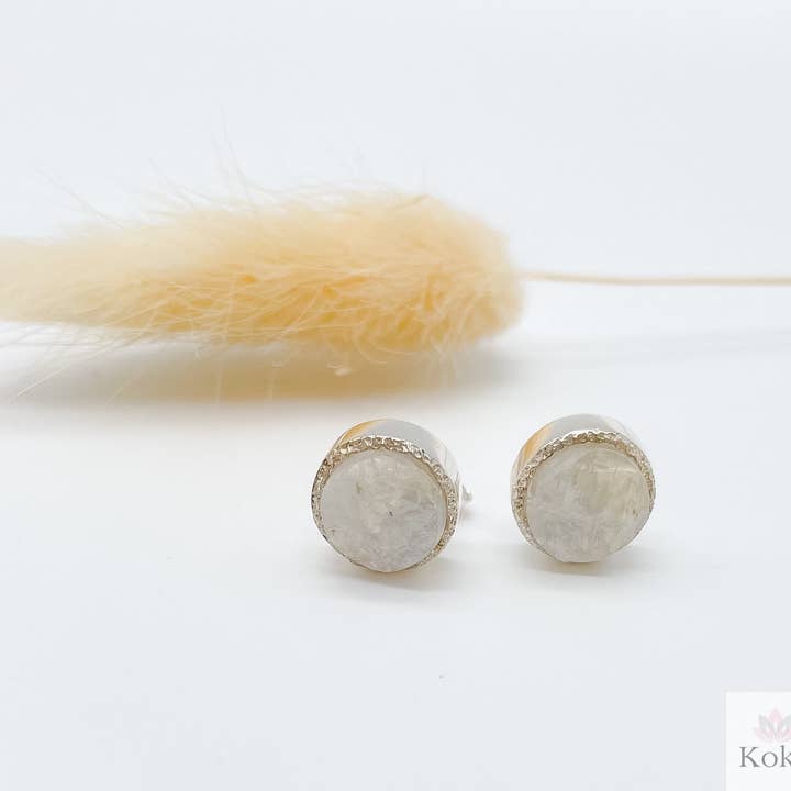 Moonstone Earrings, Raw Crystal Studs - 1cm - Thea for wholesale by Koko