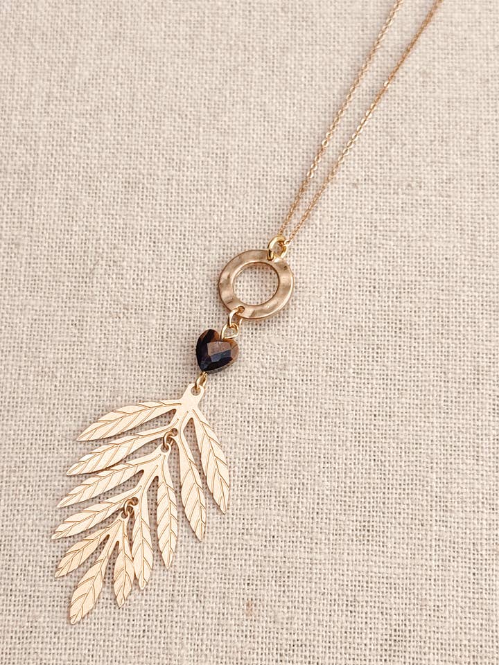 Gold Leaf Pendant Necklace – Tiger's Eye for wholesale by Gracie Rose Designs