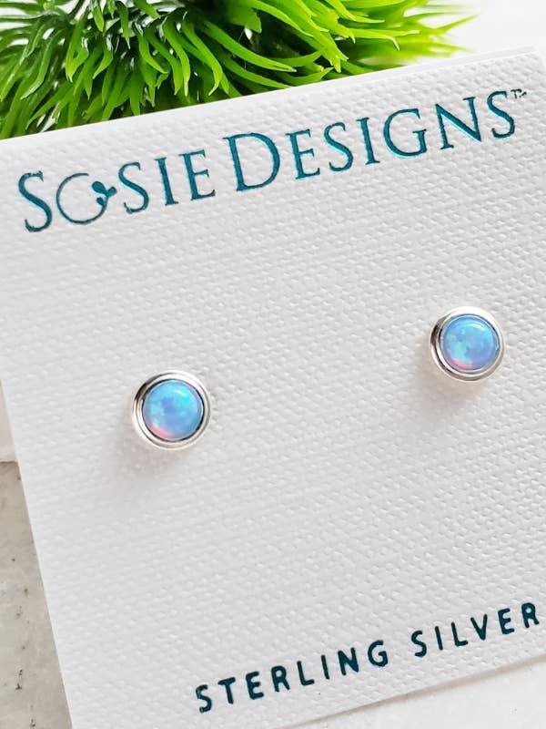 Sosie Designs - Wholesale Stud/Post Earrings - Silver Fire Opal Bezel Studs - Azure Blue4
