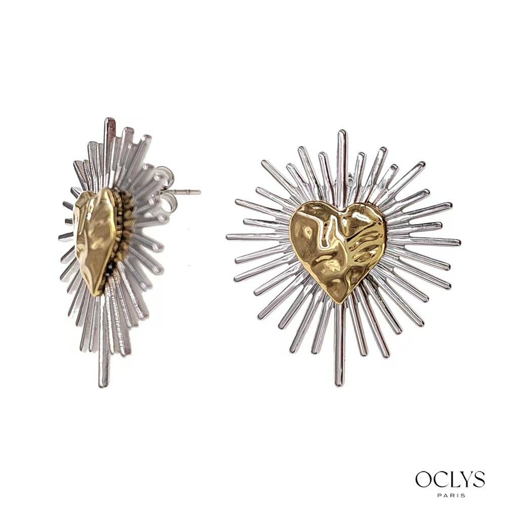 Oclys - Wholesale Dangle Earrings - Sacred heart bicolor stainless steel earrings Navi1