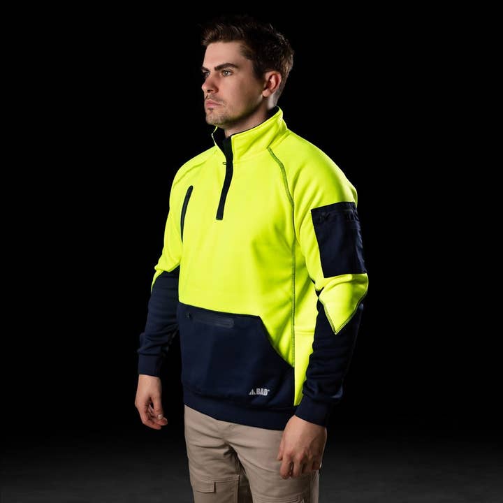 BAD WORKWEAR - Wholesale Sweatshirt – Men's - BAD WATERPROOF RAIN-DEFEND™ HI-VIS FLEECE 1/4 ZIP JUMPER3