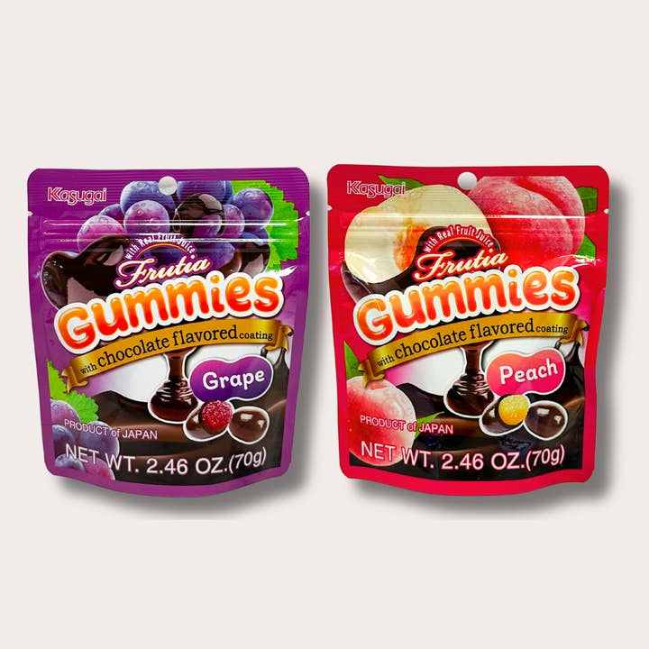 Tanuki Towne - Wholesale Gummy - Frutia Chocolate-Covered Gummies – Peach & Grape Flavors