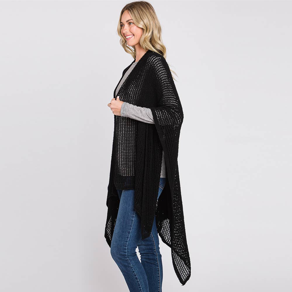 Sensibling Corp. – wholesale Poncho - Dam – Solid Chenille Virkad Ruana Poncho2