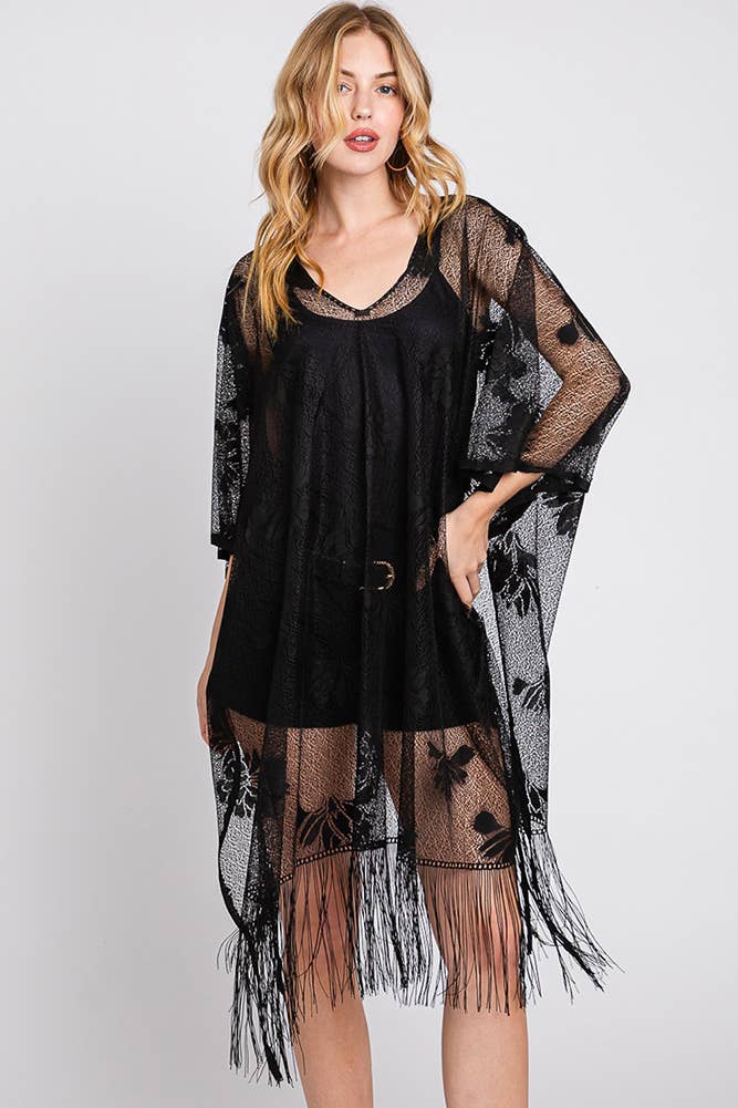 Hana - Wholesale Swim Cover Up - Women's - Floral Lace Summer Poncho Cover Up with Tassel1