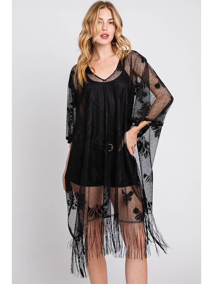 Hana - Wholesale Swim Cover Up - Women's - Floral Lace Summer Poncho Cover Up with Tassel1