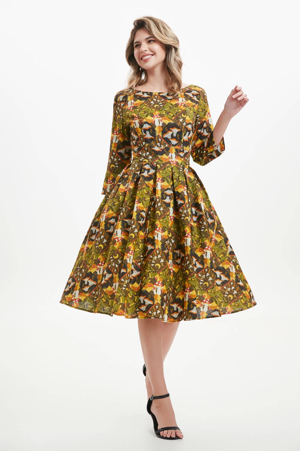 Olive Multi 257119 - Amaya - Linen 3/4 Sleeve Dress With Pockets for wholesale on Faire2