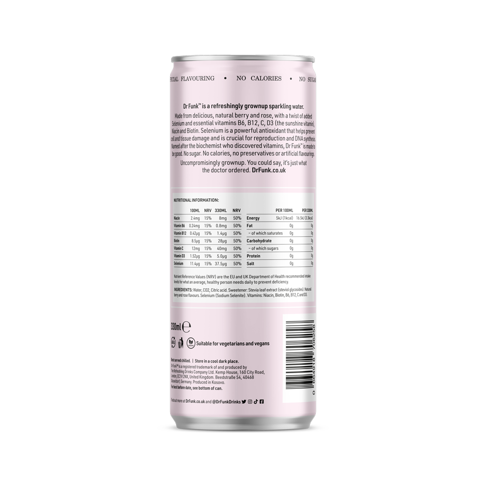 Dr Funk - Vendita all'ingrosso Acqua frizzante - Acqua aromatizzata ai frutti di bosco e rosa con 7 nutrienti essenziali6