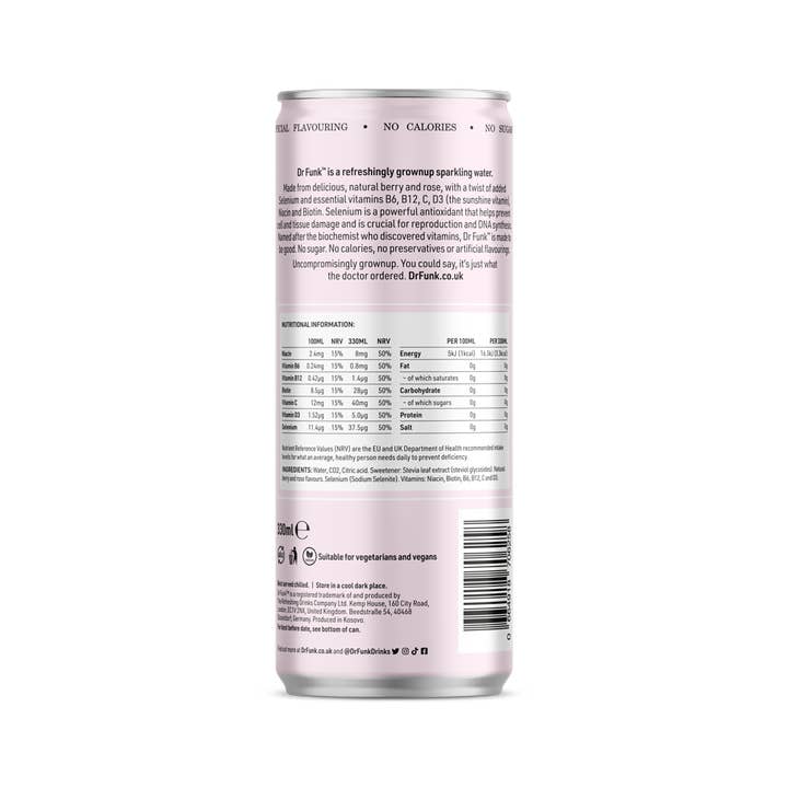 Dr Funk – wholesale Sparkling water – Berry & Rose flavoured water with 7 essential nutrients6