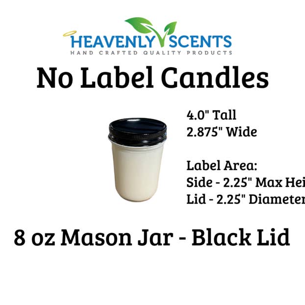 Heavenly Scents - Wholesale Jar/Filled Candle - 8oz Mason Jar Soy Candles - Black Lid - 6 Pack No Label