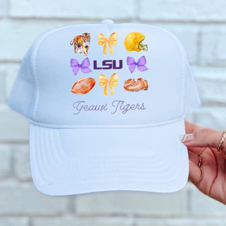 LSU Geaux Tigers Coquette Trucker Hat Football for wholesale by Gia Gifts Boutique