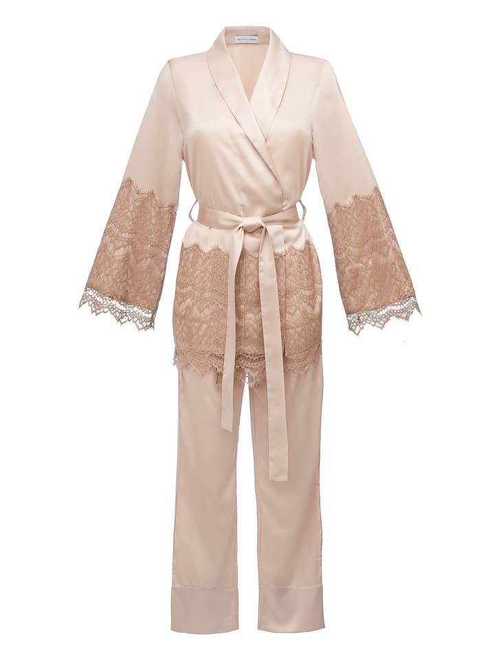 Silkesatin pyjamasuppsättning med spets brudtärna pyjamas för kvinnor för wholesale av IDENTITY LINGERIE