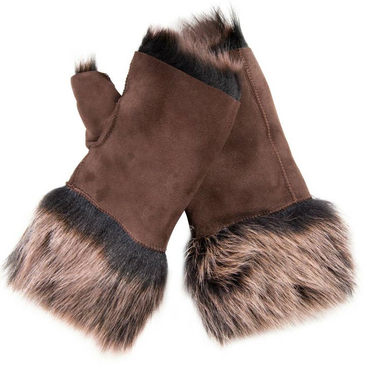 Infinity Leather (Upperclass Fashions Ltd) – wholesale Mittens – Women's – Womens Shearling Mittens Fingerless Cuffs Toscana Suede Sheepskin Fur