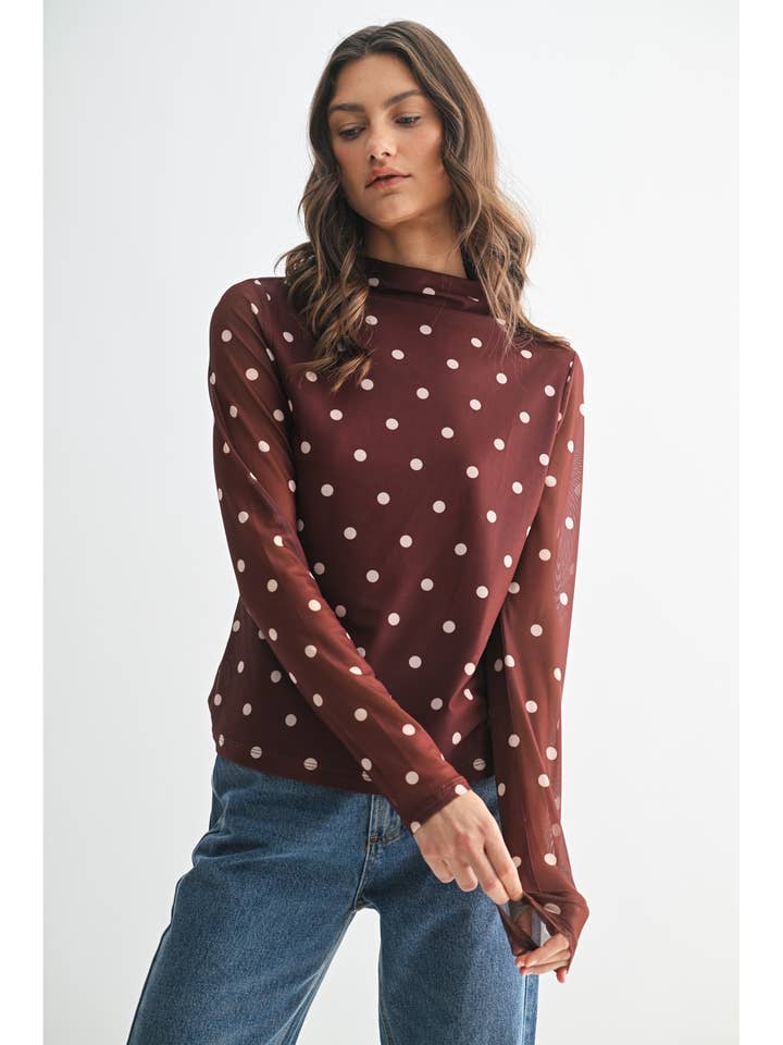POLKA DOT MOCK NECK MESH KNIT TOP / WL25-11505 for wholesale by Wishlist Apparel