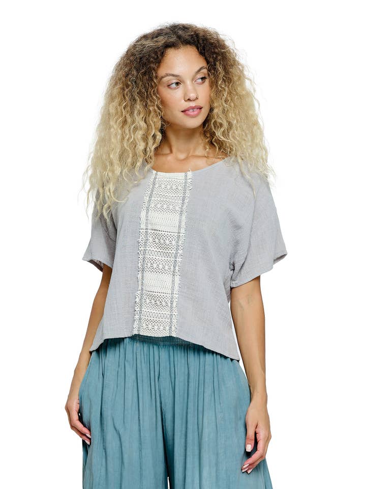 Yak & Yeti - Wholesale Blouse - Women's - SALE Boho Top Loose Fit Lace Detail (Reg. $17)