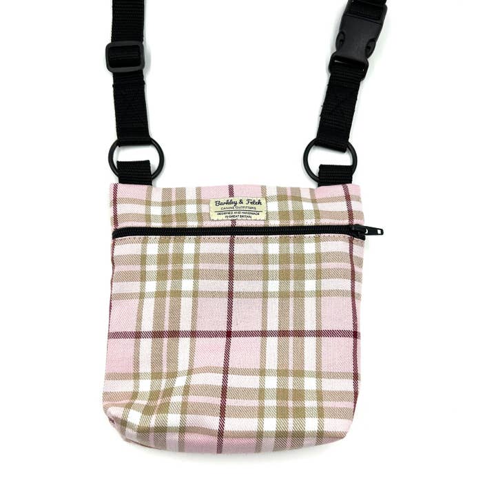 Pale Pink Tartan Dog Walk and Treat Bag for wholesale by Barkley and Fetch