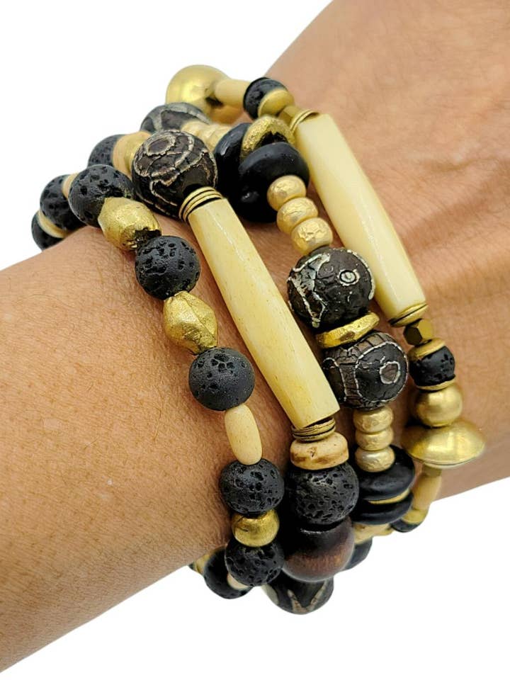 Exquisite Bone and Stone Stretch Bracelet Set for wholesale by Earth Accents Jewelry