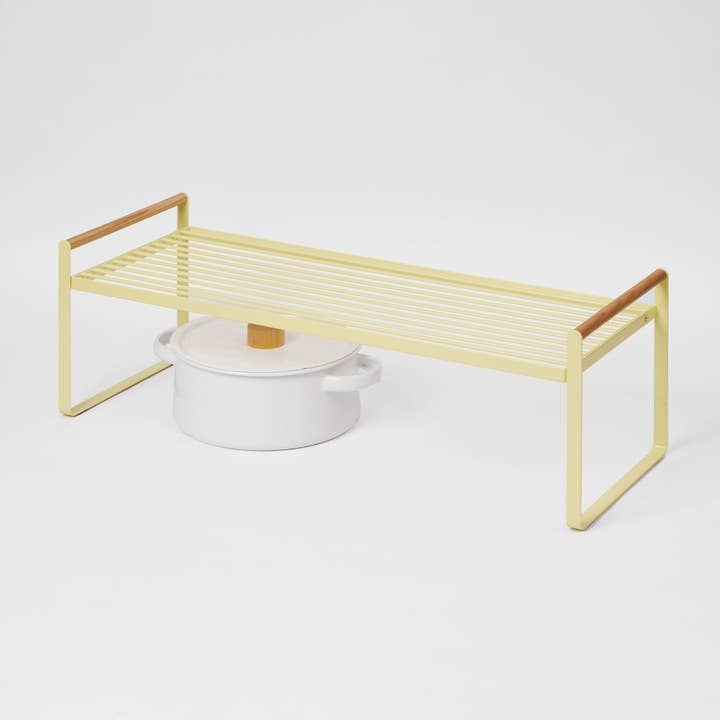 Yamazaki Home - Wholesale Kitchen Storage/Organizer - Countertop Wire Shelf - Steel + Wood - Yellow Pear