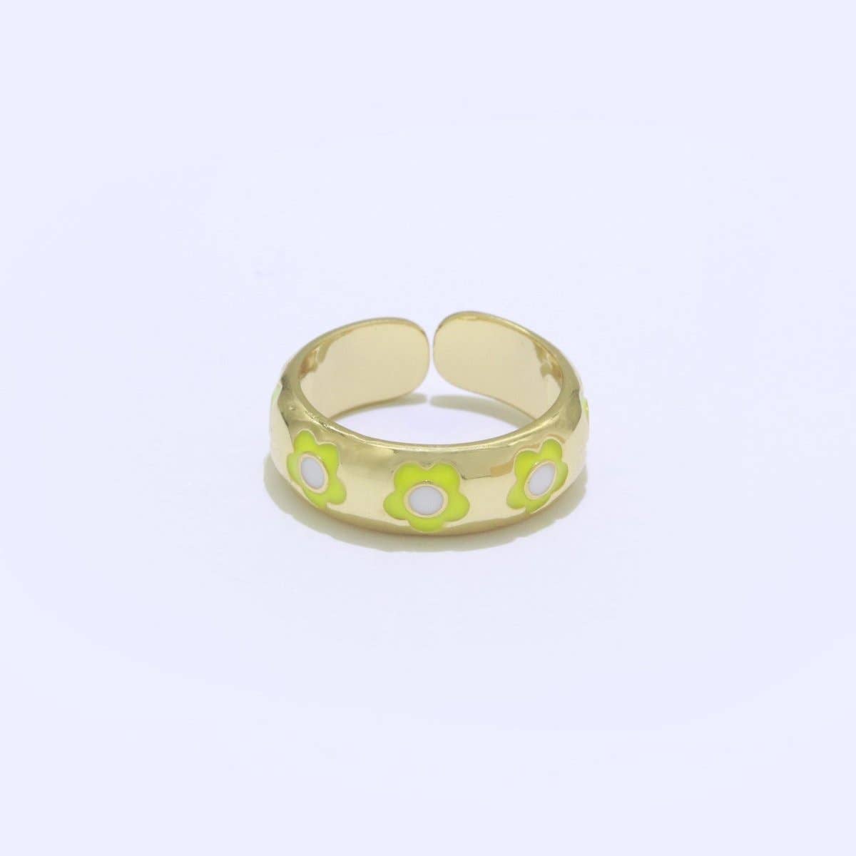 Aim Eternal – Anel de banda por atacado – Anel Ajustável Aberto com Margarida Dourada em Esmalte Joalharia Minimalista Empilhável Anel Midi S-021 ~ S-03014