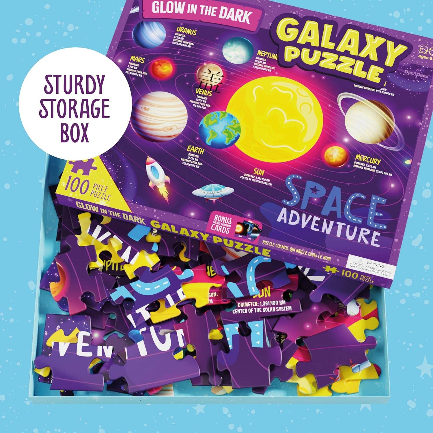 Dan&Darci - Wholesale Puzzle - Kids - Glow in The Dark 100 Piece Galaxy Jigsaw Puzzle for Kids8