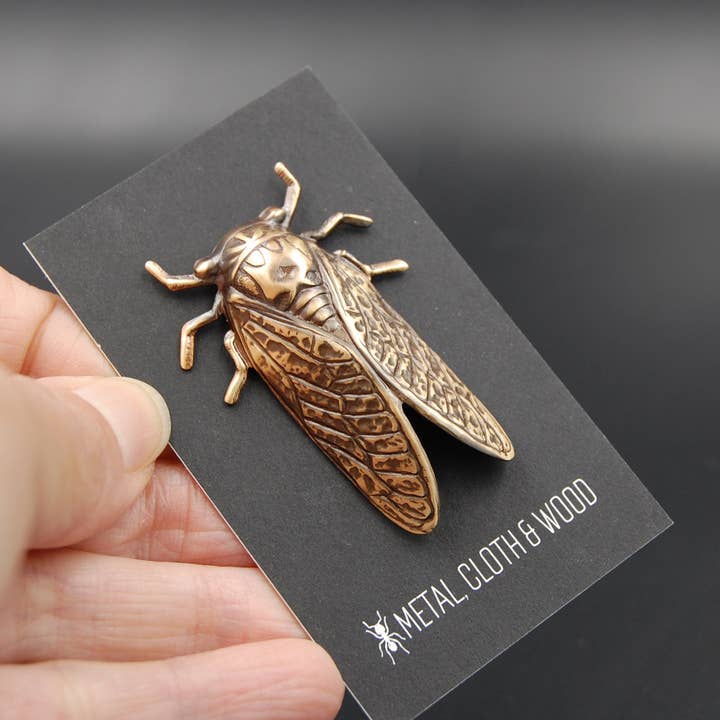 Metal Cloth & Wood - Wholesale Brooch - Brass Cicada Insect Pin or Brooch