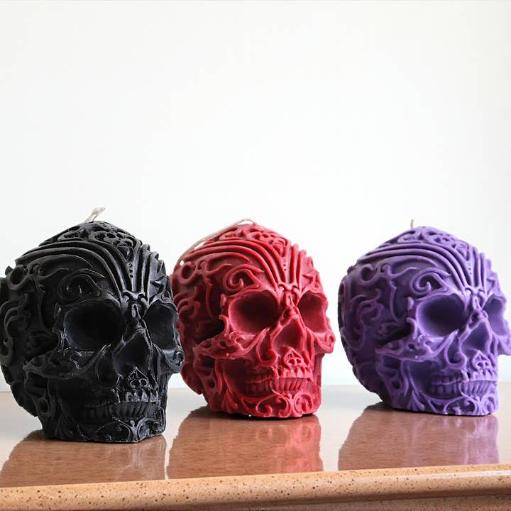 Candela a forma di teschio con motivo enorme, 12,7 x 12,7 cm, motivo: Halloween per la vendita all'ingrosso da parte di Agaboo Candle