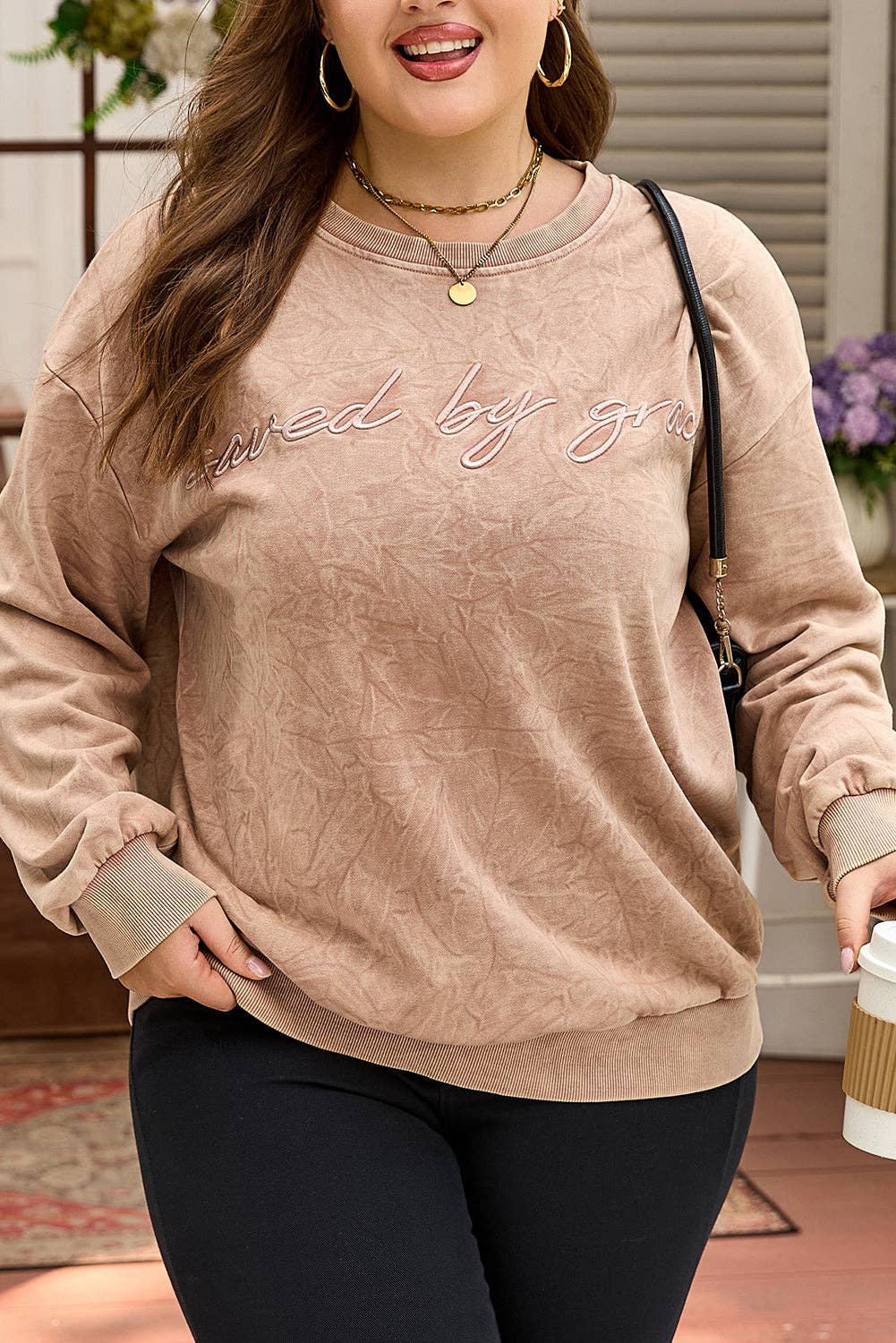 DUNE Plus Size SAVE BY GRACE Embroidered Mineral Wash Sweatshirt for wholesale on Faire0