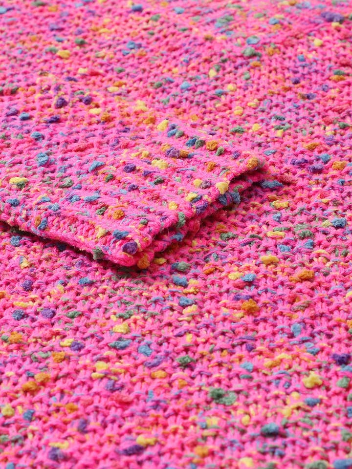 Pink Colorful Spots Knitted V Neck Casual Sweater for wholesale on Faire6