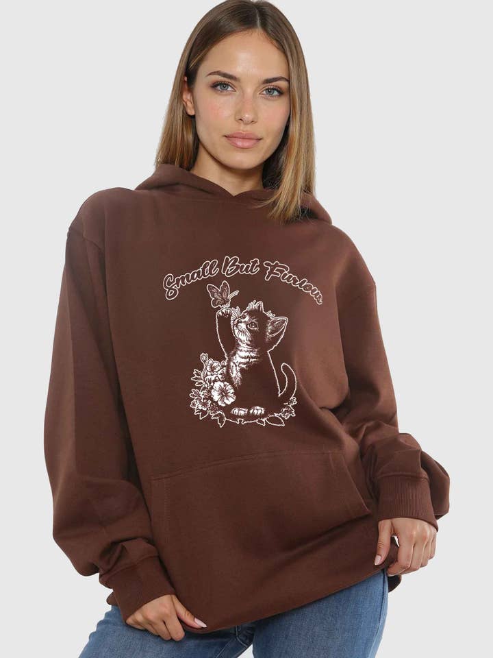 Unisex 280GSM Blended Small But Furious Cat Printed Hoodie for wholesale by Missi Clothing