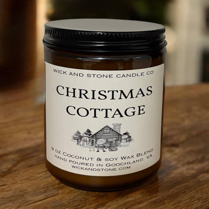Christmas Cottage 9 oz Soy Coconut Candle for wholesale by Wick and Stone Candles