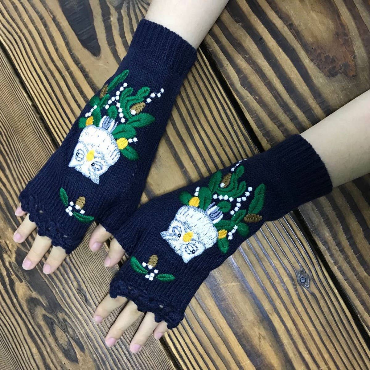 Blue 2024 NEW EMBROIDERED OWL GLOVES_CWMM1673 for wholesale on Faire1