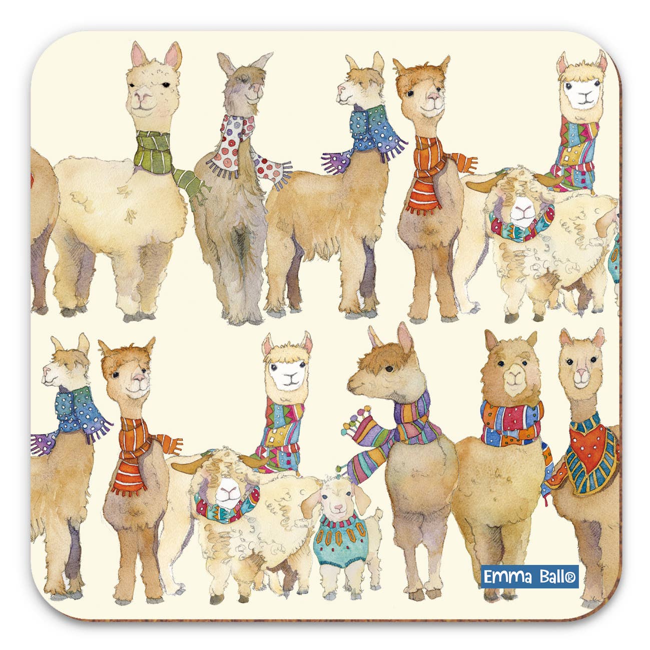 Emma Ball Ltd - Wholesale Coasters - Alpacas & Friends Pattern Single Coaster0