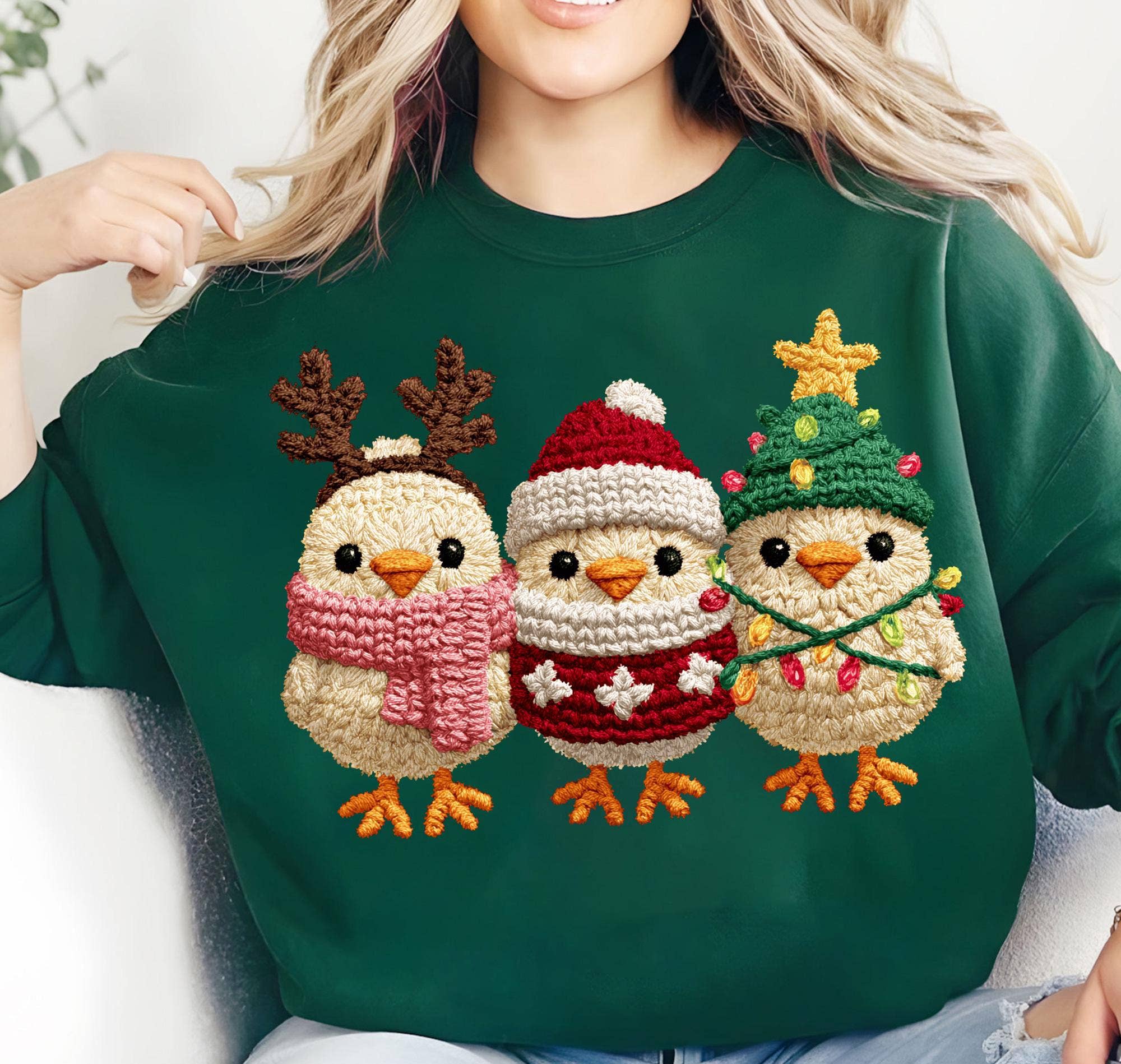 CVH DREAMY LTD – wholesale T-shirt (graphic) – women's – Faux Yarn Crochet Xmas Chicken Tee, Reindeer Chicken Sweater1