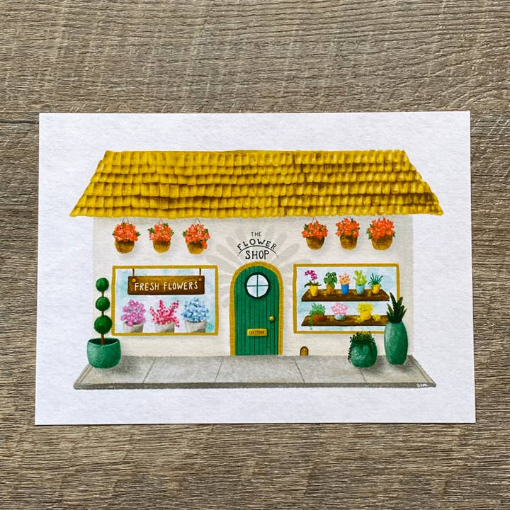 5x7 Flower Shop Art Print, Tiny Shops Art Print, Florist Art for wholesale by blonde birdie