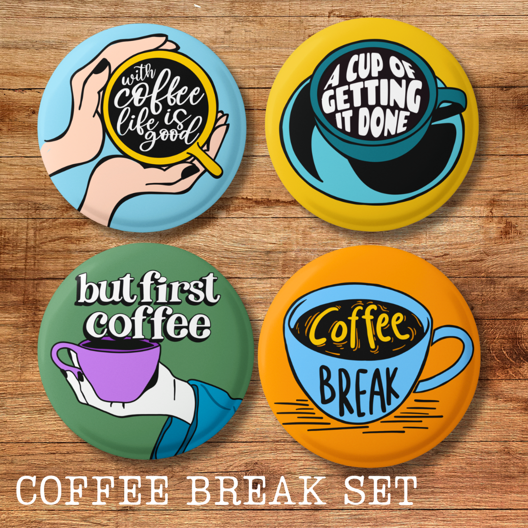 Anna B. Shop - Venta al por mayor Botón/prendedor - Set de insignias Coffee Lover, botón con forma de pin e imanes2
